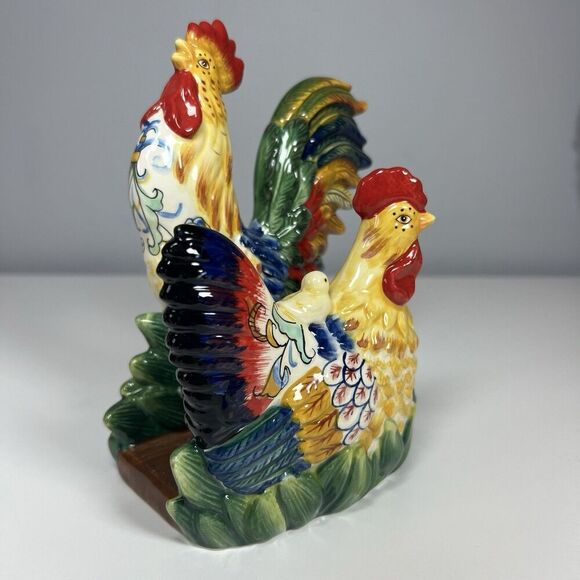 Fitz and Floyd Ricamo Flamboyant Rooster Hen Ceramic Napkin Holder Multicolor - Picture 1 of 10